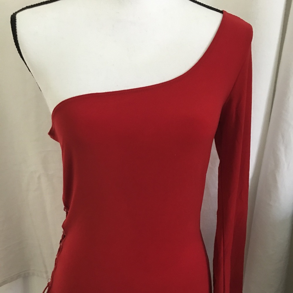 Off one shoulder red blouse